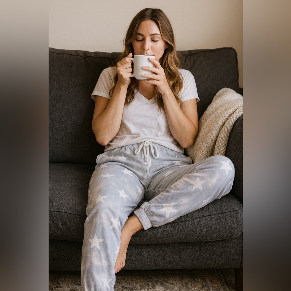 Altar'd State Gray and White Star Casual Lounge Pants